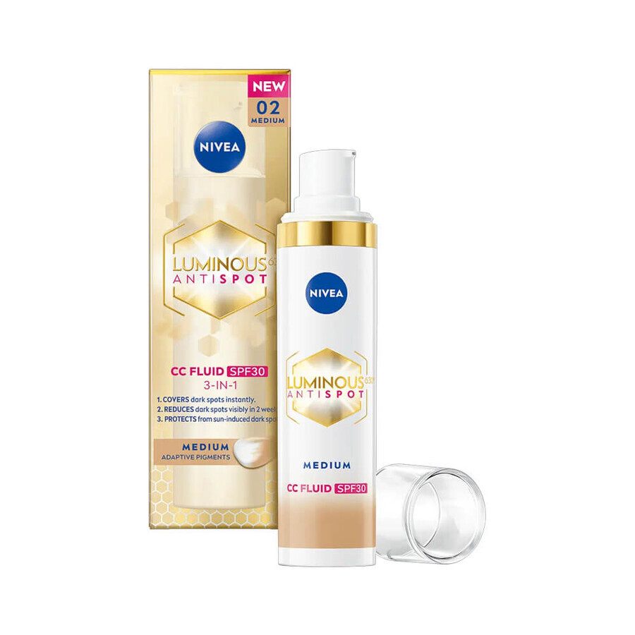 Crème-Vloeibare CC 3 in 1 met SPF 30 Lichtgevend, Medium 02, 30 ml, Nivea