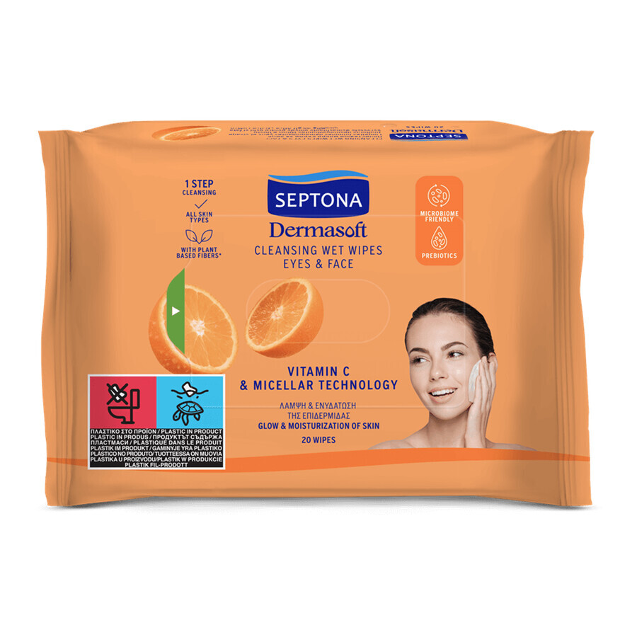 Dermasoft Vitamina C e tecnologia micellare Salviette detergenti, 20 pezzi, Septona