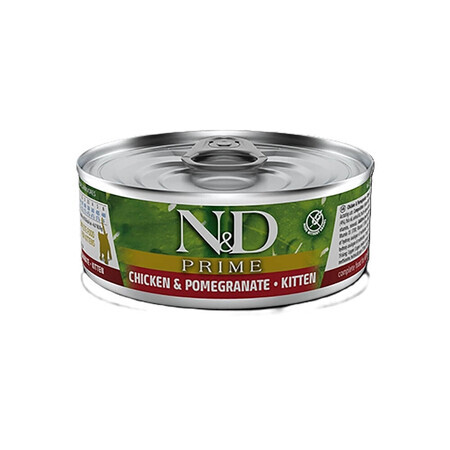 Natvoer met kip en granaatappel voor kittens en drachtige katten N&D Prime Kitten, 70 g, Farmina