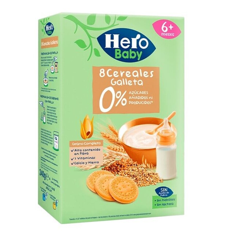 8 Cereals with biscuits, +6 months, 340 gr, Hero Baby