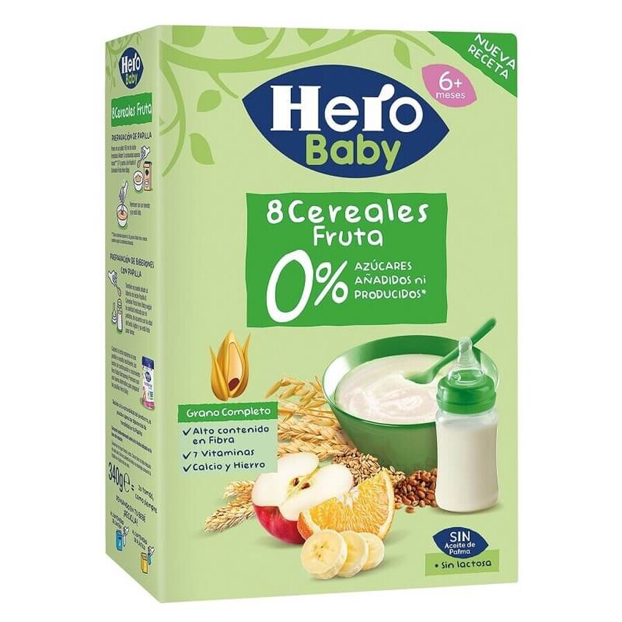 8 Cereale cu fructe, + 6 luni, 340 gr, Hero Baby