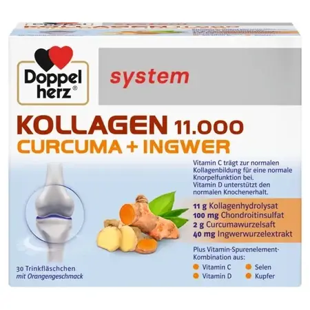 Kollagen 11000 Plus Kurkuma + Gember, 30 flessen, Doppelherz