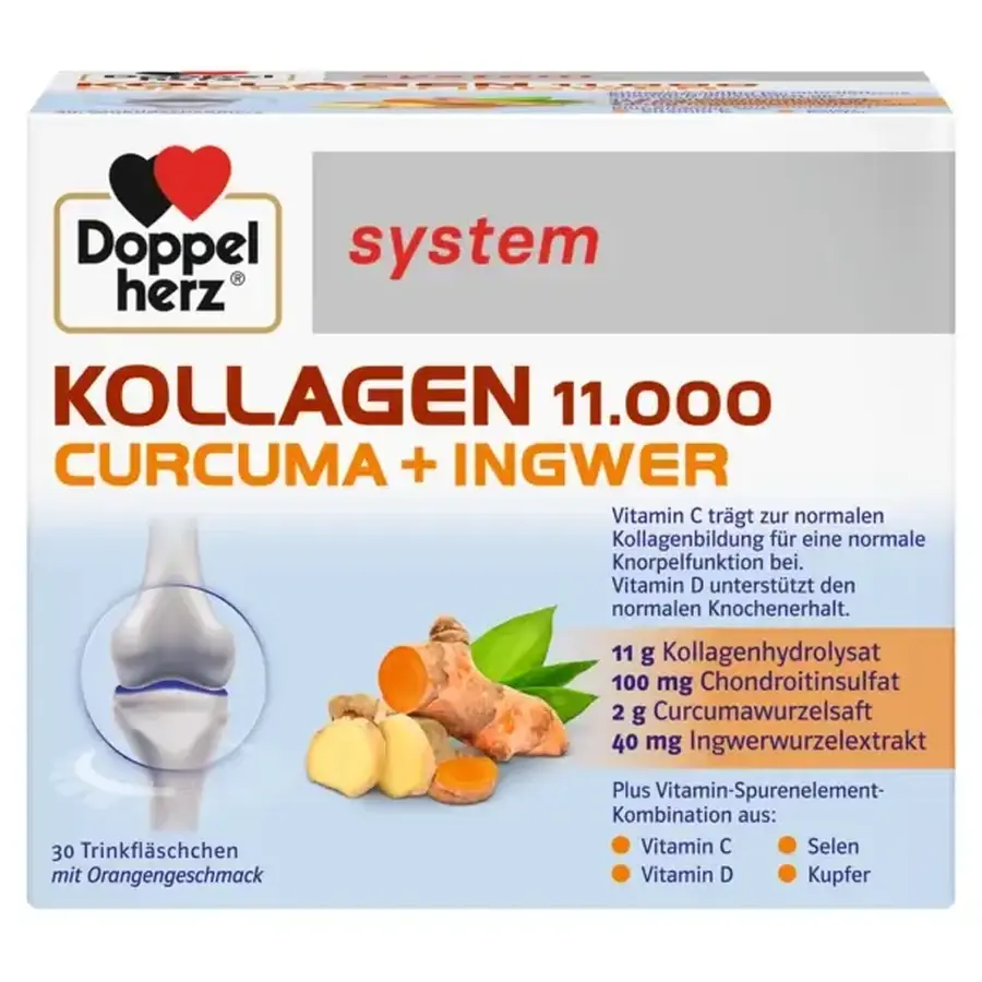 Kollagen 11000 Plus Kurkuma + Gember, 30 flessen, Doppelherz