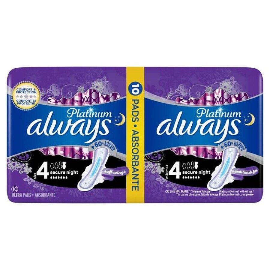 Always Night Platinum Duo Absorbents, Maat 4, 10 stuks, P&amp;G