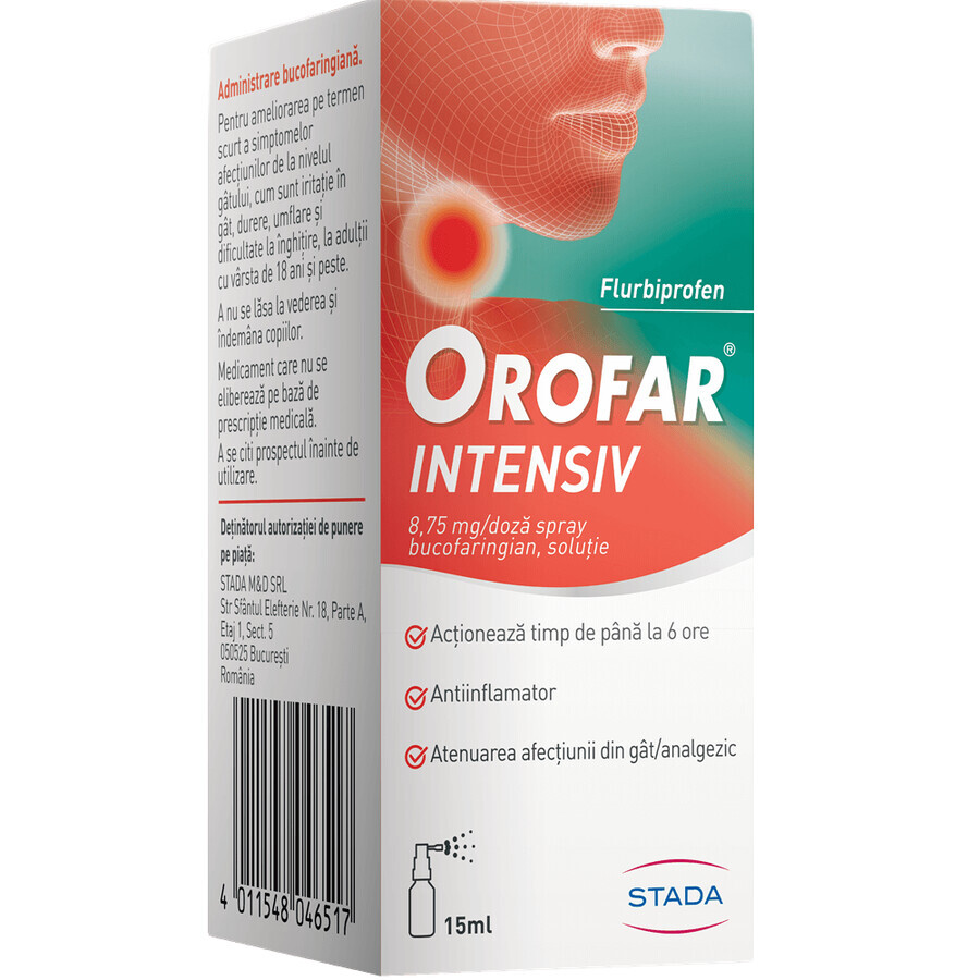 Orofar Intensive, 8,75 mg/dosis orofaryngeale spray, oplossing, 15 ml, Stada