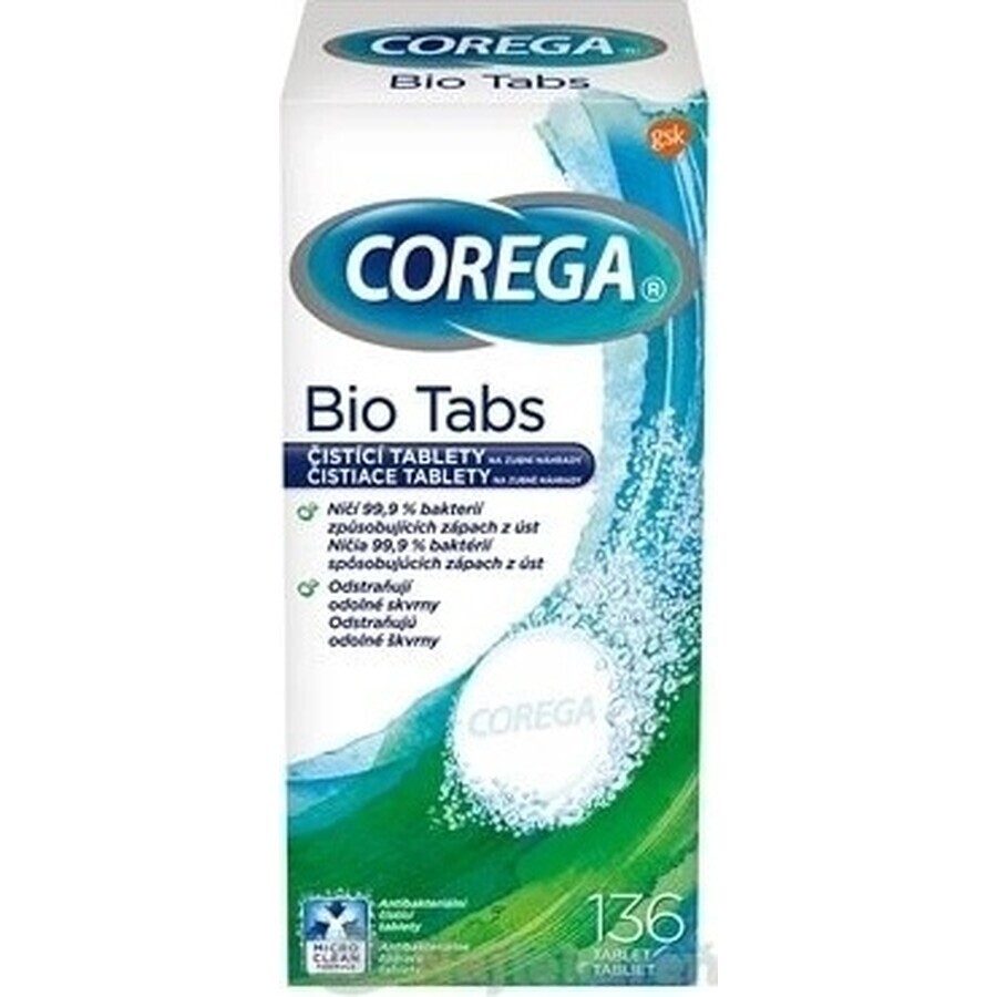 COREGA BIO Tabs 1x136 stuks, tabletten voor gebitsreiniging