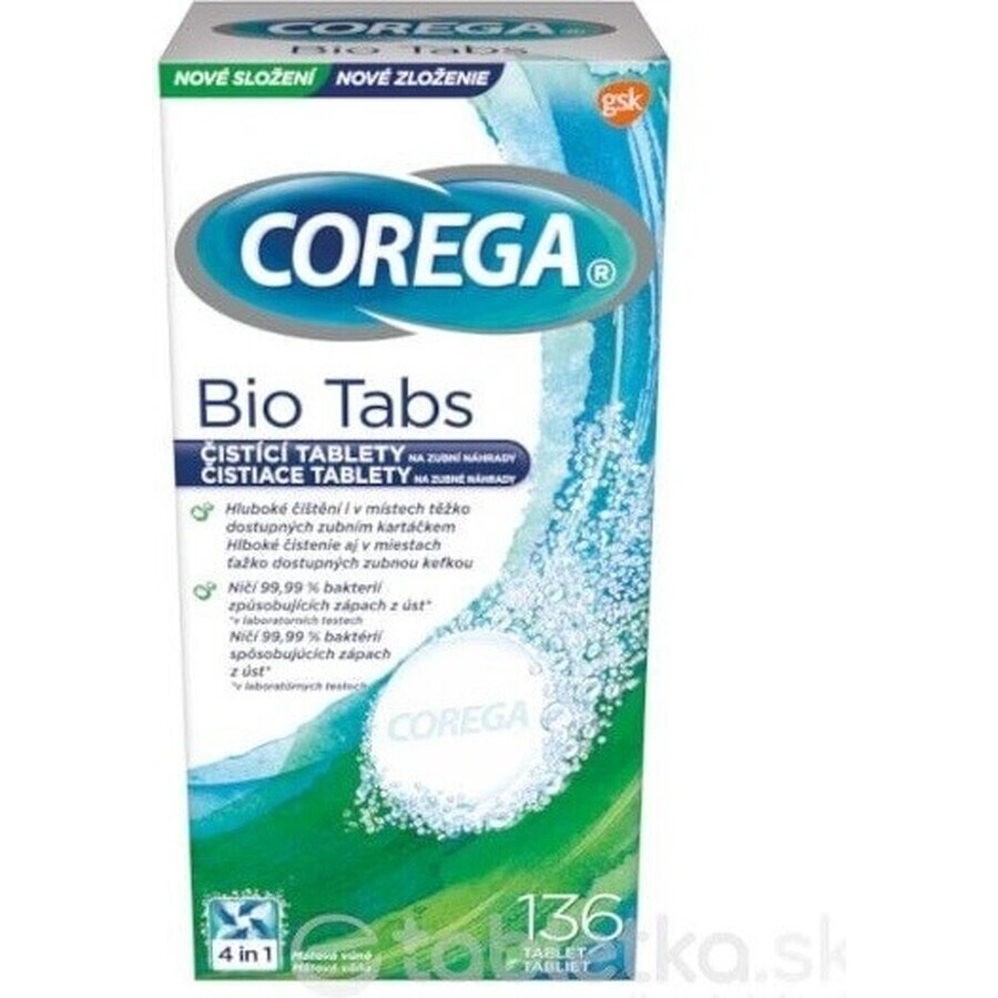 COREGA BIO Tabs 1x136 stuks, tabletten voor gebitsreiniging