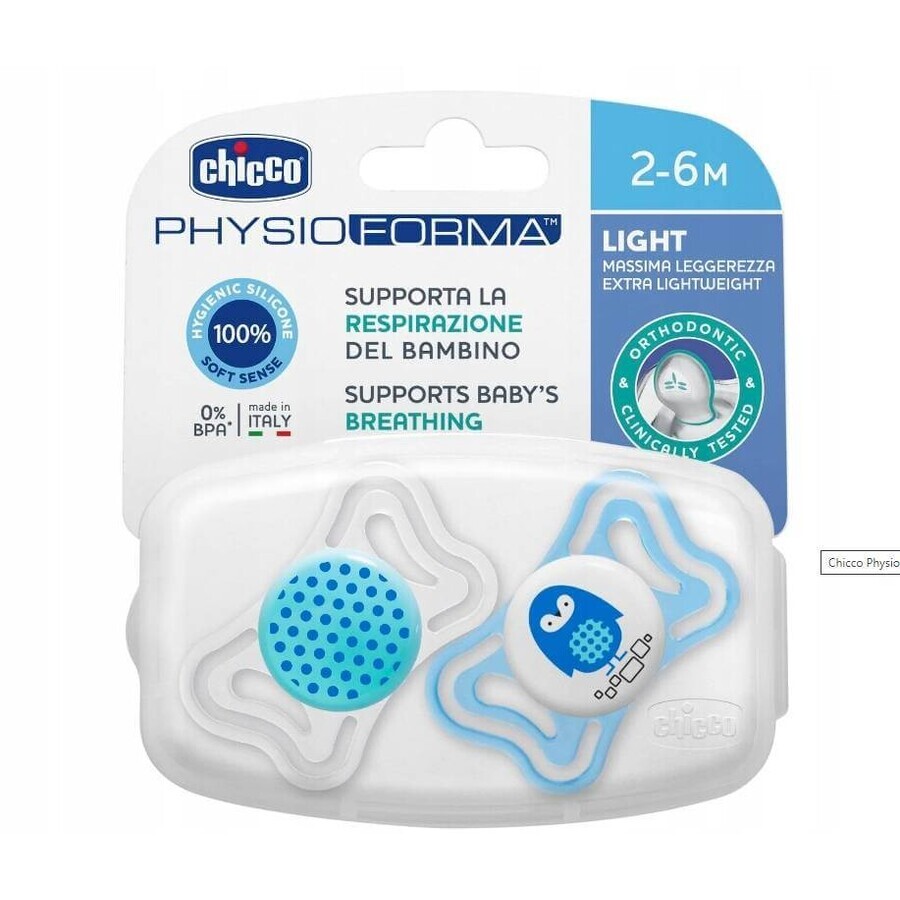 CHICCO Physio Light chupete de silicona niño - lunares / calabaza 2 uds, 2-6 m + 1 × 2 uds, chupete ortodóntico