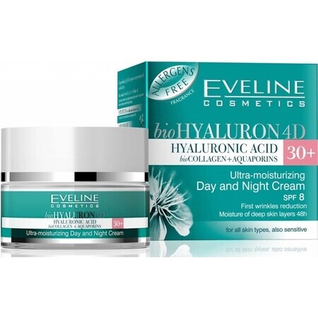 Eveline Hyaluron Clinic Day and Night Cream 30+ 1×50 ml, crème profondément hydratante pour les premières rides