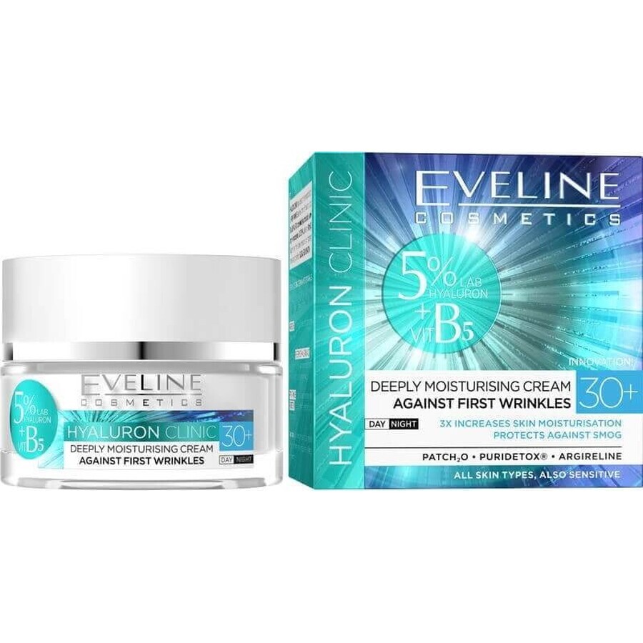 Eveline Hyaluron Clinic Day and Night Cream 30+ 1×50 ml, crème profondément hydratante pour les premières rides