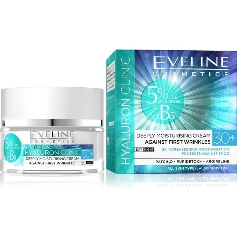 Eveline Hyaluron Clinic Day and Night Cream 30+ 1×50 ml, crème profondément hydratante pour les premières rides