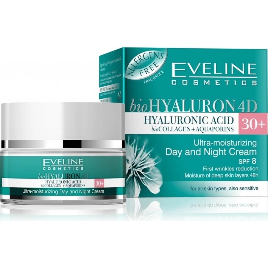 Eveline Hyaluron Clinic Day and Night Cream 30+ 1×50 ml, crème profondément hydratante pour les premières rides