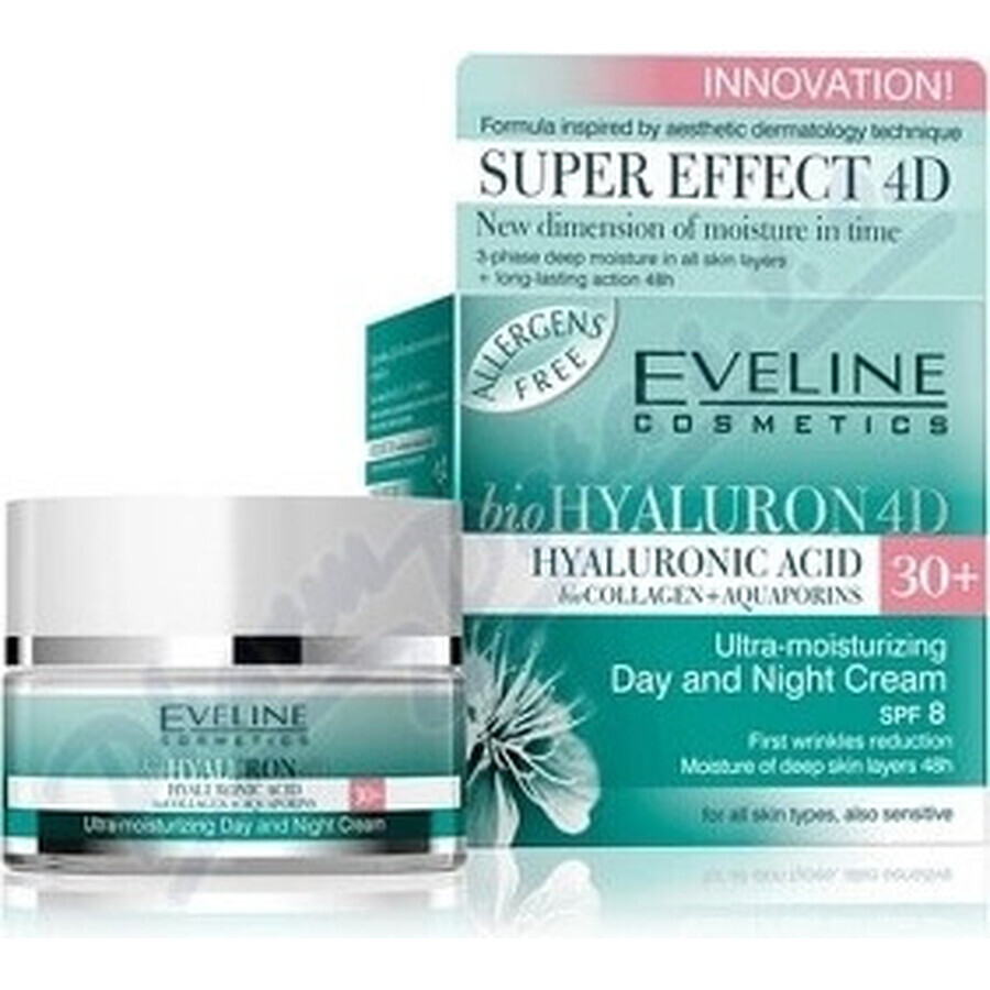 Eveline Hyaluron Clinic Day and Night Cream 30+ 1×50 ml, crème profondément hydratante pour les premières rides