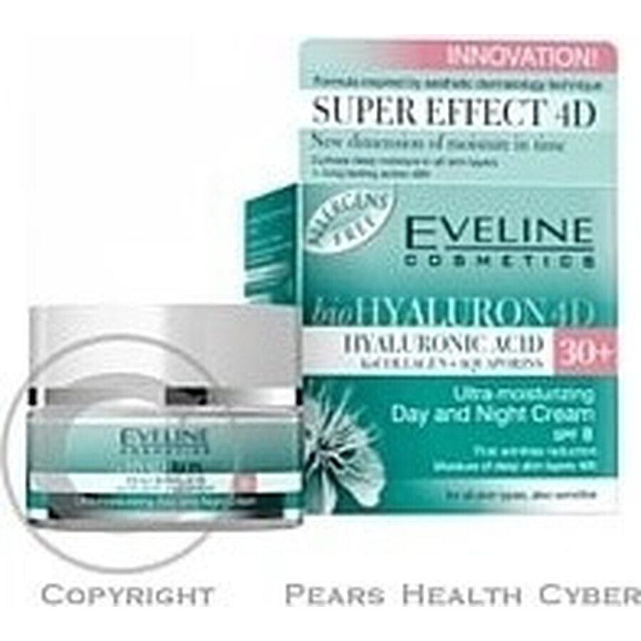 Eveline Hyaluron Clinic Day and Night Cream 30+ 1×50 ml, crème profondément hydratante pour les premières rides