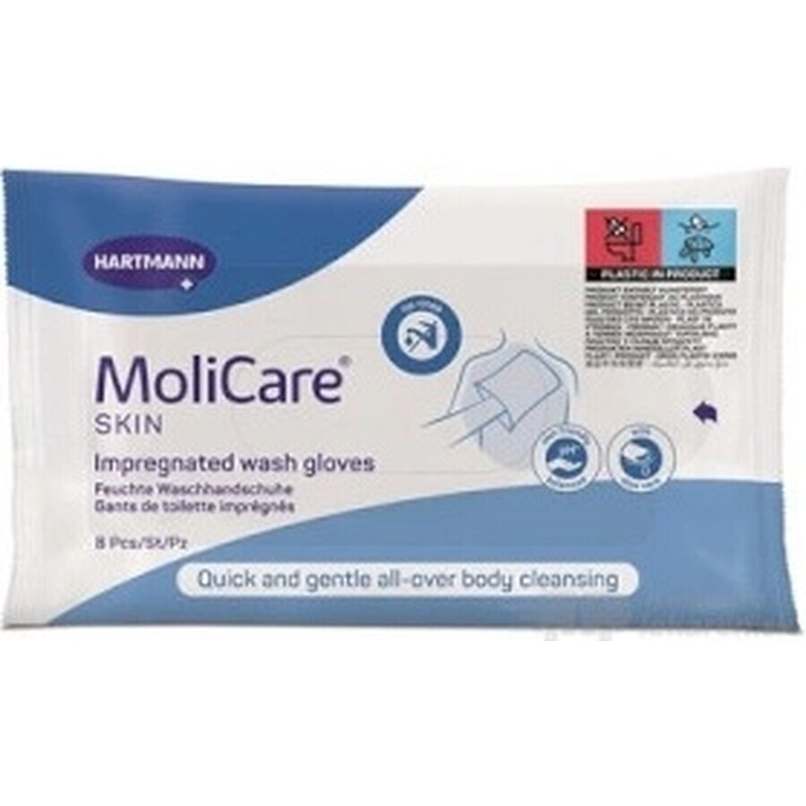 MoliCare SKIN Soaked Wash Gloves 1×8 pcs, blue range