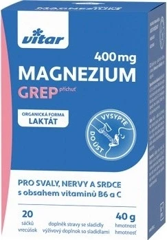 MAGNESIUM 400MG+B6+C 20 st GREP VITAR 1x20 st, zakje met pompelmoessmaak