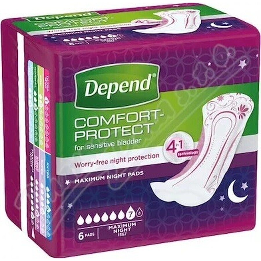 DEPEND MAXIMUM Inkontinenzeinlagen für Frauen, 12,5x34 cm, Absorption 953 ml, 1x6 Stück