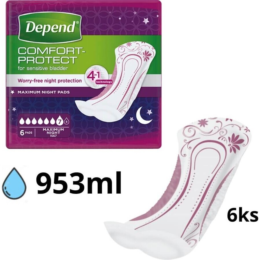 DEPEND MAXIMUM Inkontinenzeinlagen für Frauen, 12,5x34 cm, Absorption 953 ml, 1x6 Stück