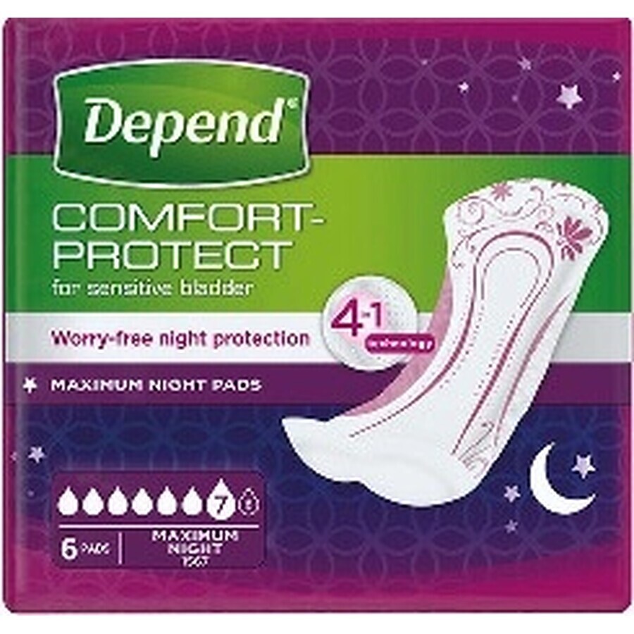 DEPEND MAXIMUM Inkontinenzeinlagen für Frauen, 12,5x34 cm, Absorption 953 ml, 1x6 Stück