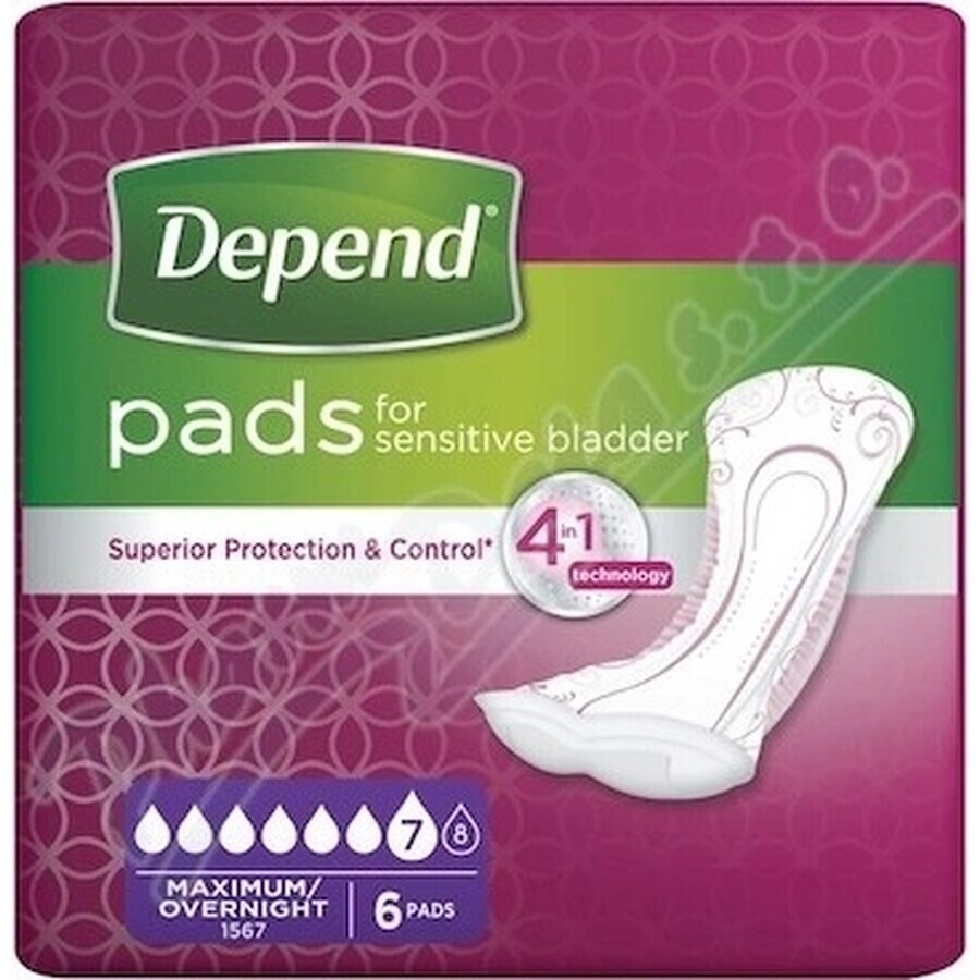 DEPEND MAXIMUM Inkontinenzeinlagen für Frauen, 12,5x34 cm, Absorption 953 ml, 1x6 Stück