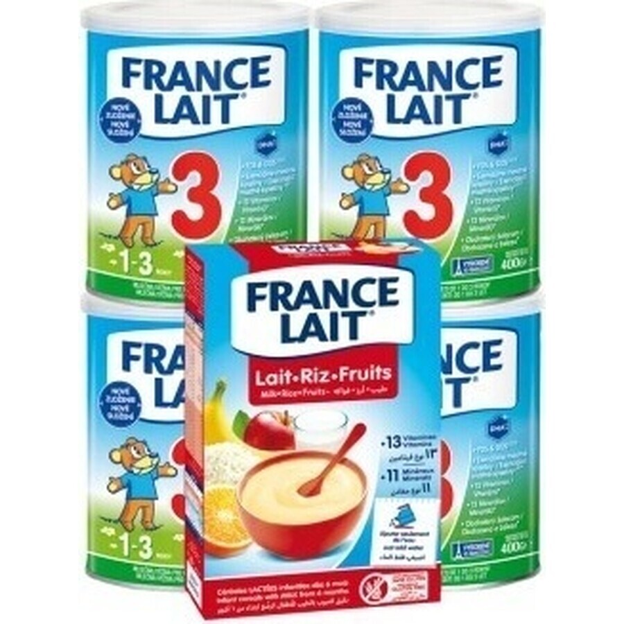 France Lait 3 4x400g + FL terci de orez cu fructe 250g 1×1 set, set de formule pentru sugari