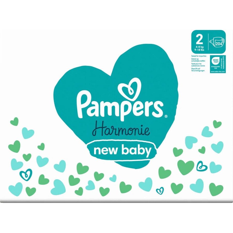 PAMPERS HARMONIE BABY LUIEREN V.2 4-8KG 204KS 1×204 stuks, luiers maat 2