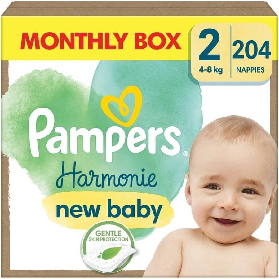 PAMPERS HARMONIE BABY LUIEREN V.2 4-8KG 204KS 1×204 stuks, luiers maat 2