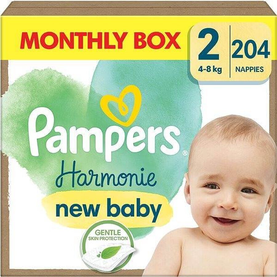 PAMPERS HARMONIE BABY LUIEREN V.2 4-8KG 204KS 1×204 stuks, luiers maat 2