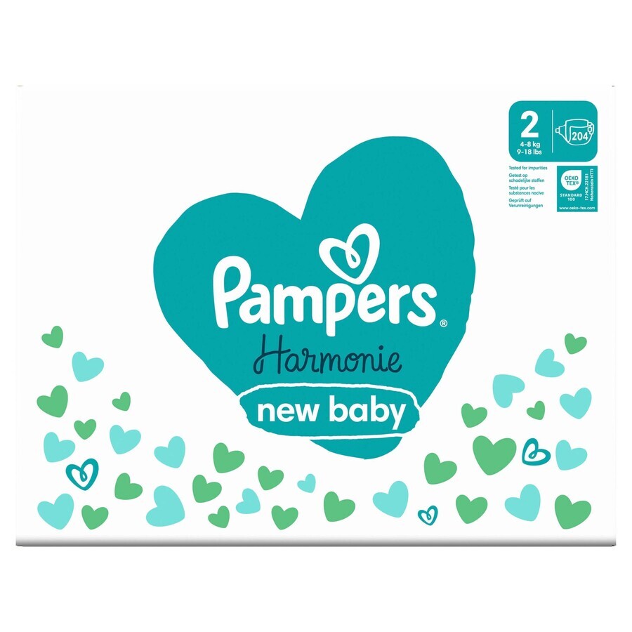 PAMPERS HARMONIE BABY LUIEREN V.2 4-8KG 204KS 1×204 stuks, luiers maat 2