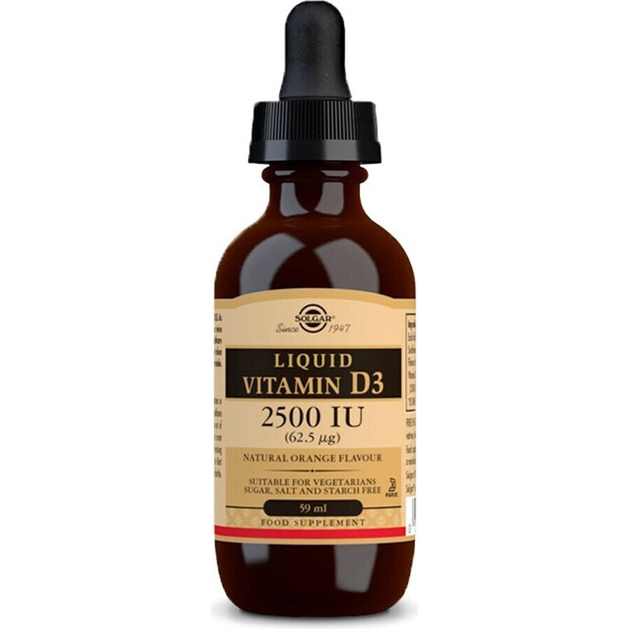 Solgar Vitamin D3 2500 IU liquid with natural orange flavor 59 ml 1×59 ml 1×59 ml, food supplement