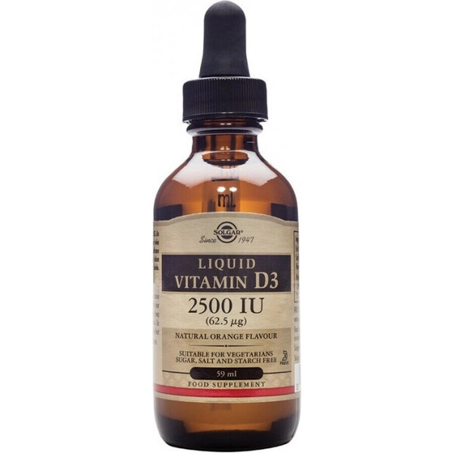 Solgar Vitamin D3 2500 IU liquid with natural orange flavor 59 ml 1×59 ml 1×59 ml, food supplement