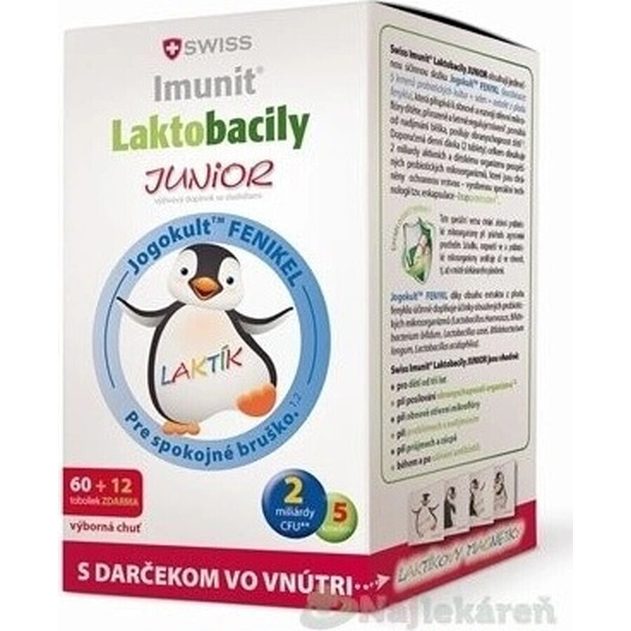 SWISS Lactobacilli JUNIOR Immunit + vitamin D3 60+12 tbl.+ gift 1×72 tbl, vitamins