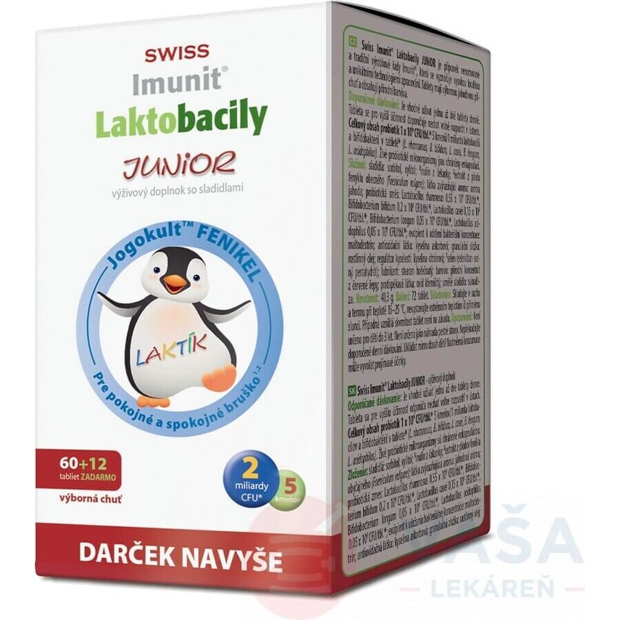 SWISS Lactobacilli JUNIOR Immunit + vitamin D3 60+12 tbl.+ gift 1×72 tbl, vitamins