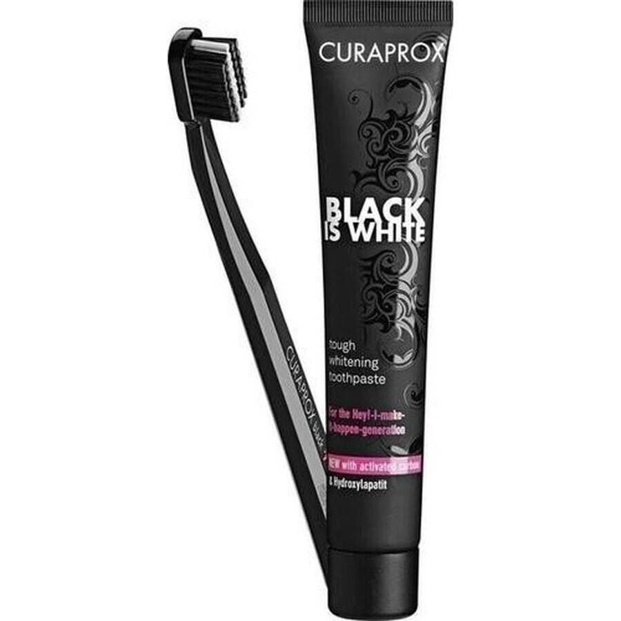 CURAPROX Black is White + CS 5460 1×1 set, pasta dentífrica blanqueadora de 90 ml + cepillo dental CS 5460