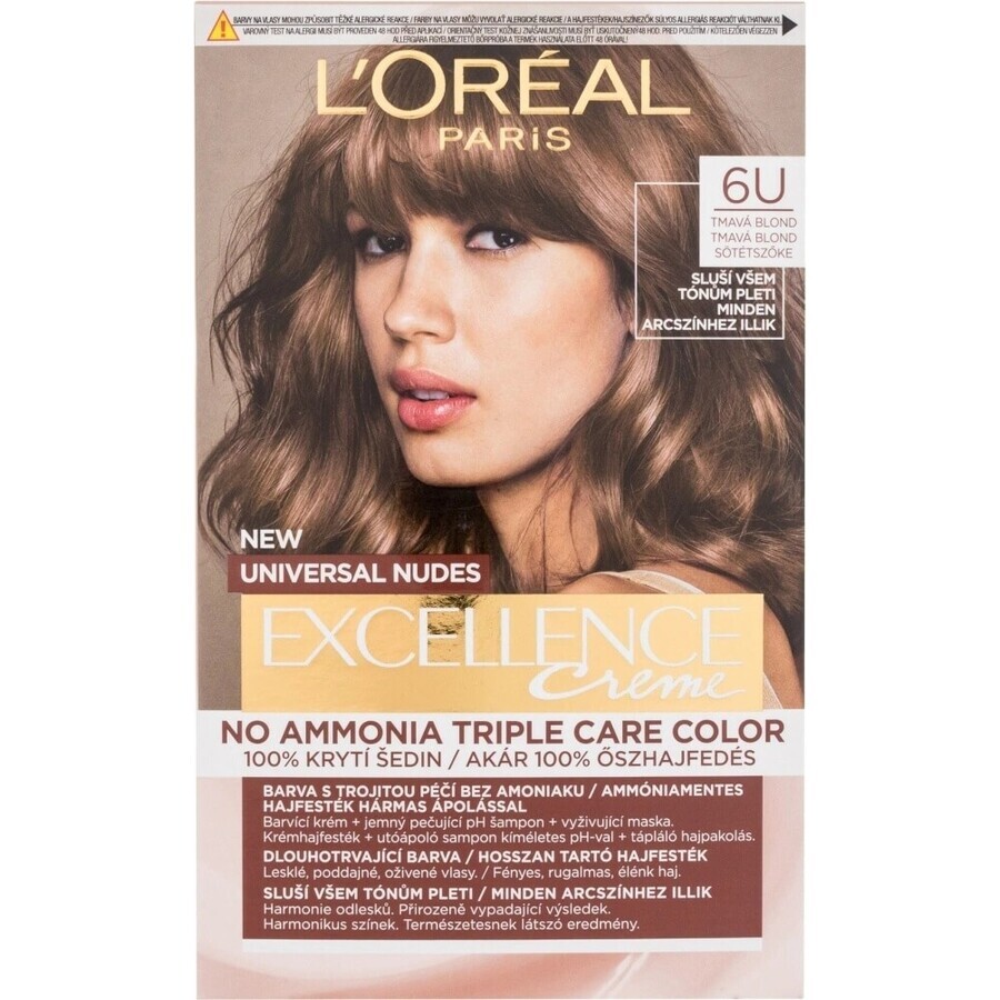 L'Oréal Paris Excellence Creme Universal Creme Universal Nudes permanent hair color 6U Dark Blonde 1×1 pc, hair color