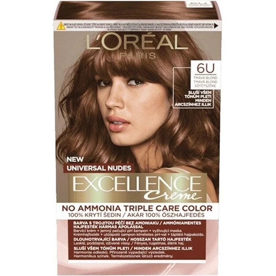 L'Oréal Paris Excellence Creme Universal Creme Universal Nudes permanent hair color 6U Dark Blonde 1×1 pc, hair color