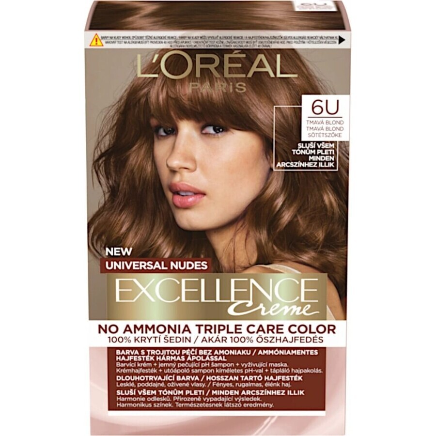 L'Oréal Paris Excellence Creme Universal Creme Universal Nudes permanent hair color 6U Dark Blonde 1×1 pc, hair color