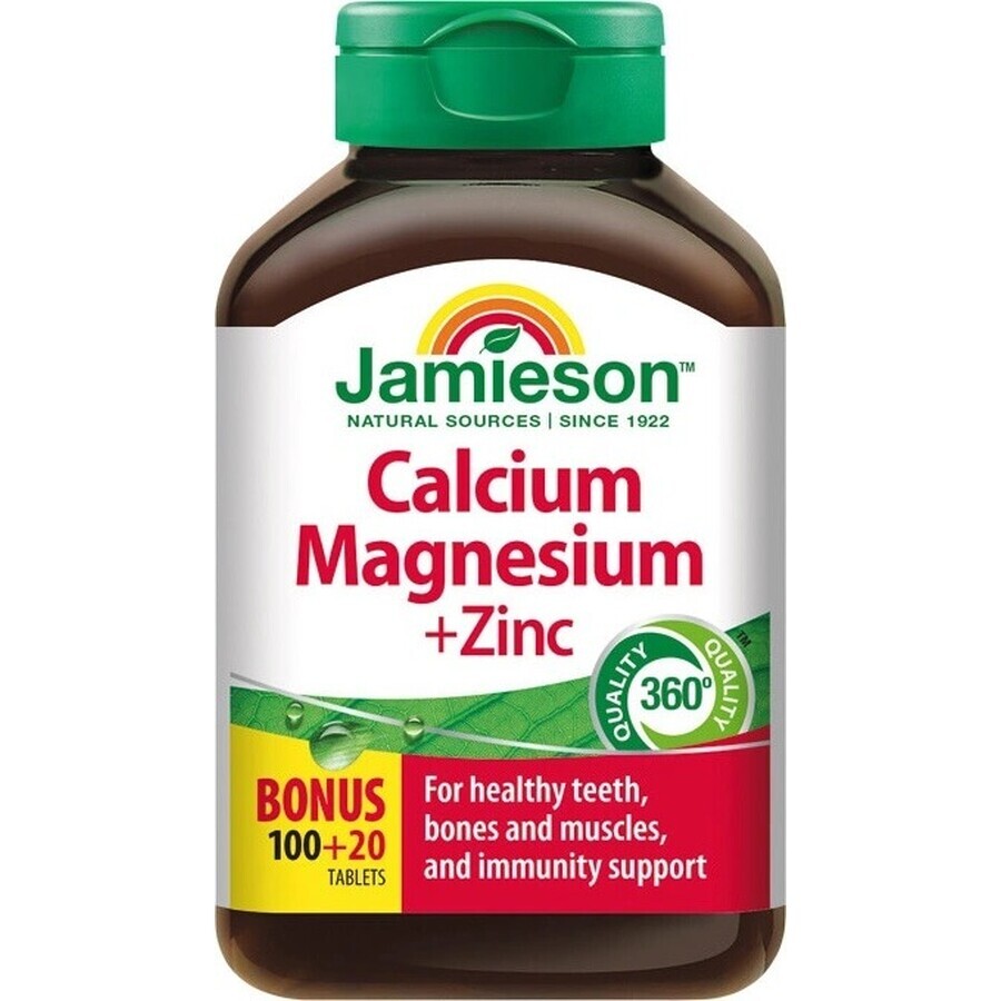 JAMIESON CALCIUM, MAGNESIUM AVEC ZINC 1×120 tbl, calcium + magnésium + zinc