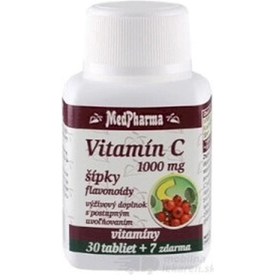 MedPharma VITAMINE C 1000 mg met rozenbottels 1×37 tbl, geleidelijke afgifte