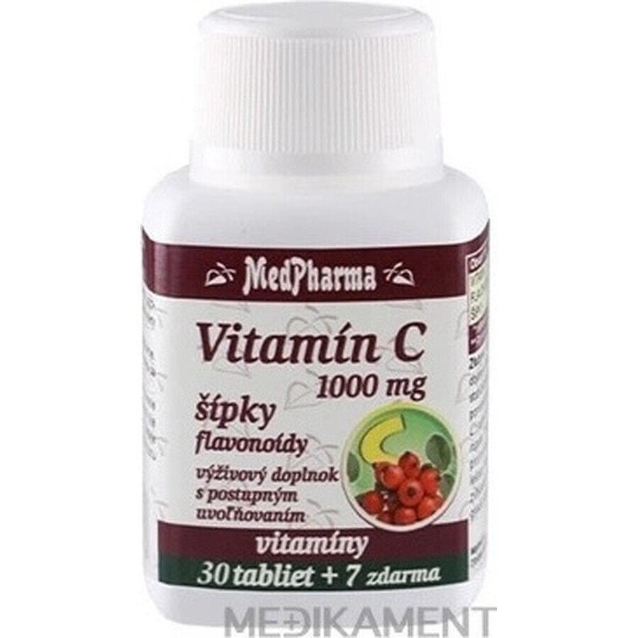 MedPharma VITAMINE C 1000 mg met rozenbottels 1×37 tbl, geleidelijke afgifte