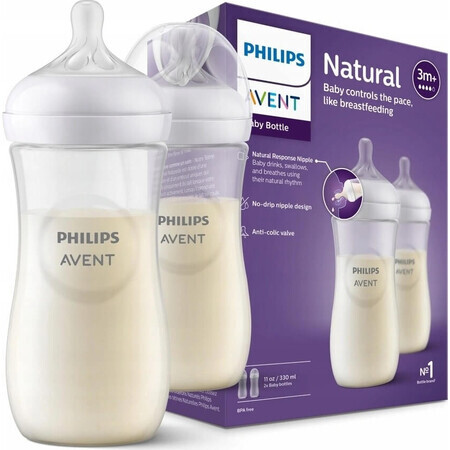 Philips AVENT Natural Response Flasche 330 ml, 3m+ 2 Stück 1×2 Stück 1×2 Flasche, Glas