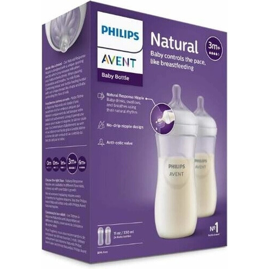 Philips AVENT Natural Response Flasche 330 ml, 3m+ 2 Stück 1×2 Stück 1×2 Flasche, Glas