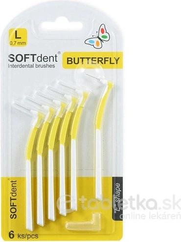 Interdentale ragers SOFTdent Butterfly L 0,7 mm gebogen, geel 1x6 stuks