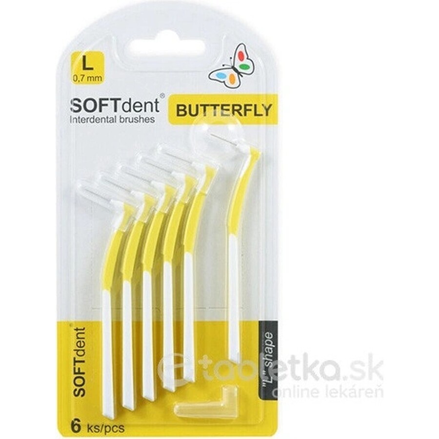 Interdentale ragers SOFTdent Butterfly L 0,7 mm gebogen, geel 1x6 stuks