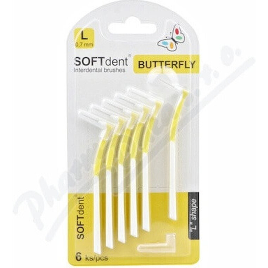 Interdentale ragers SOFTdent Butterfly L 0,7 mm gebogen, geel 1x6 stuks