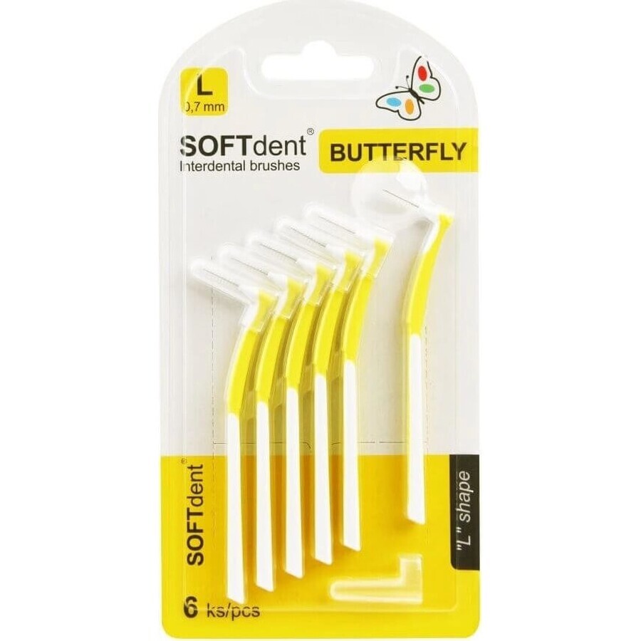 Interdentale ragers SOFTdent Butterfly L 0,7 mm gebogen, geel 1x6 stuks