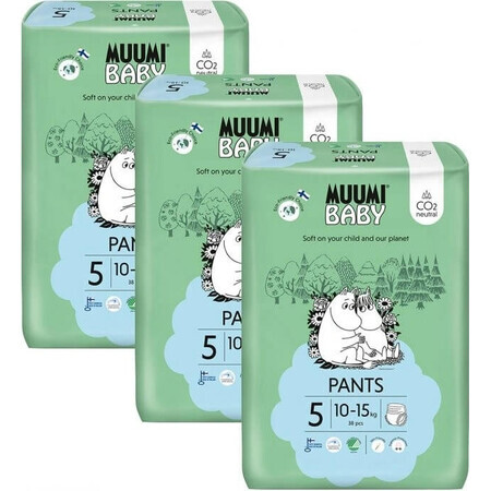 Muumi Baby Pants 5 Maxi+ 10-15 kg, paquete mensual de eco pañales 1×114pcs, eco pañales