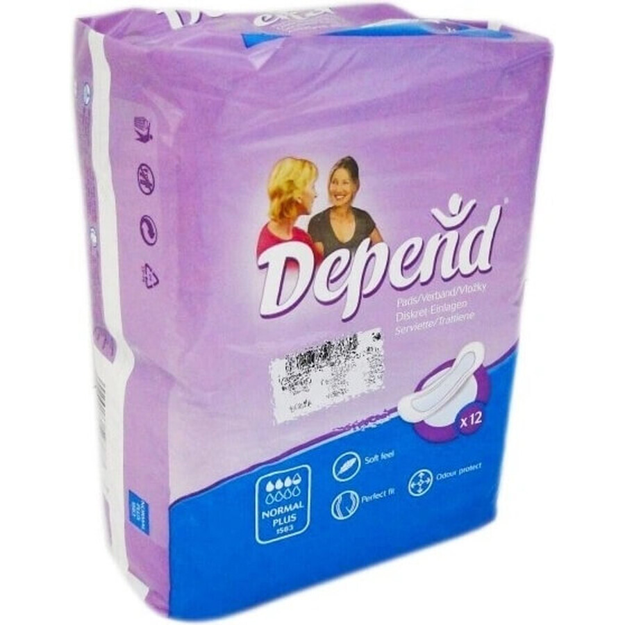 DEPEND NORMAL PLUS 1×12 Stück, Inkontinenzeinlagen 10×28 cm