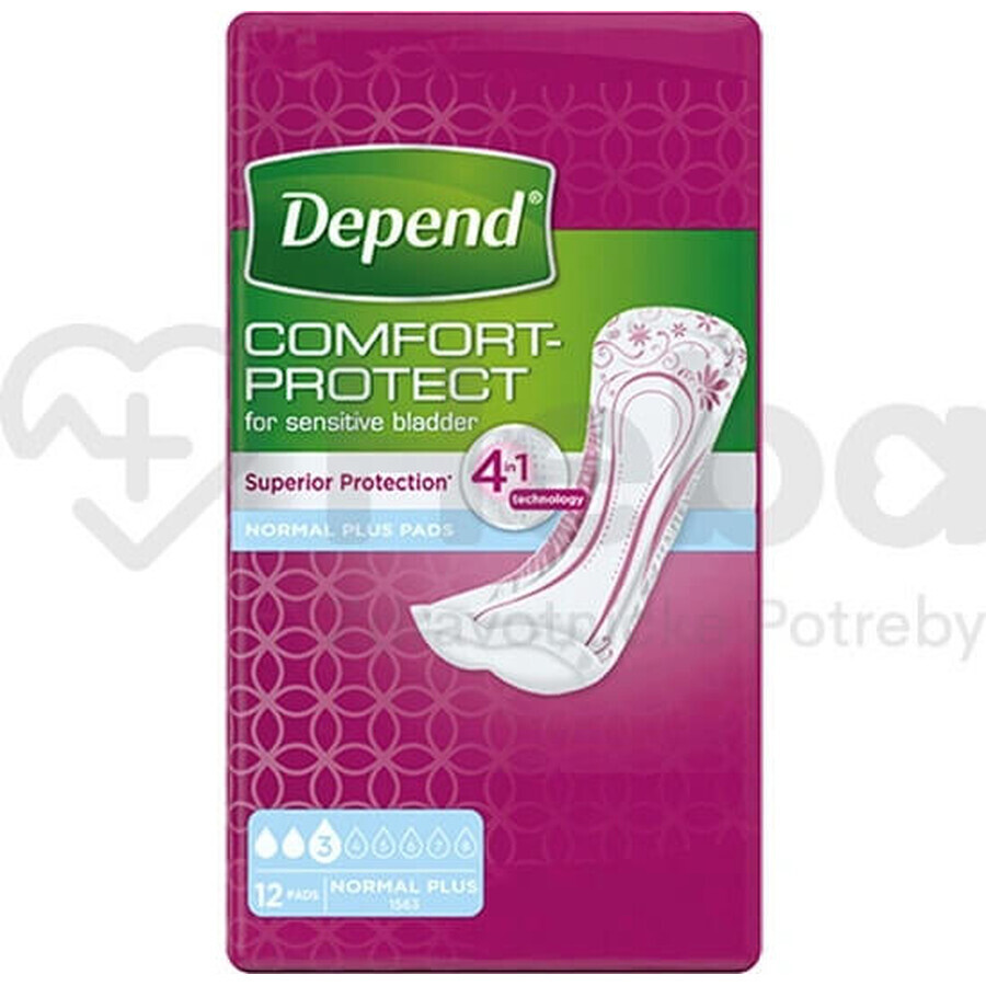 DEPEND NORMAL PLUS 1×12 Stück, Inkontinenzeinlagen 10×28 cm