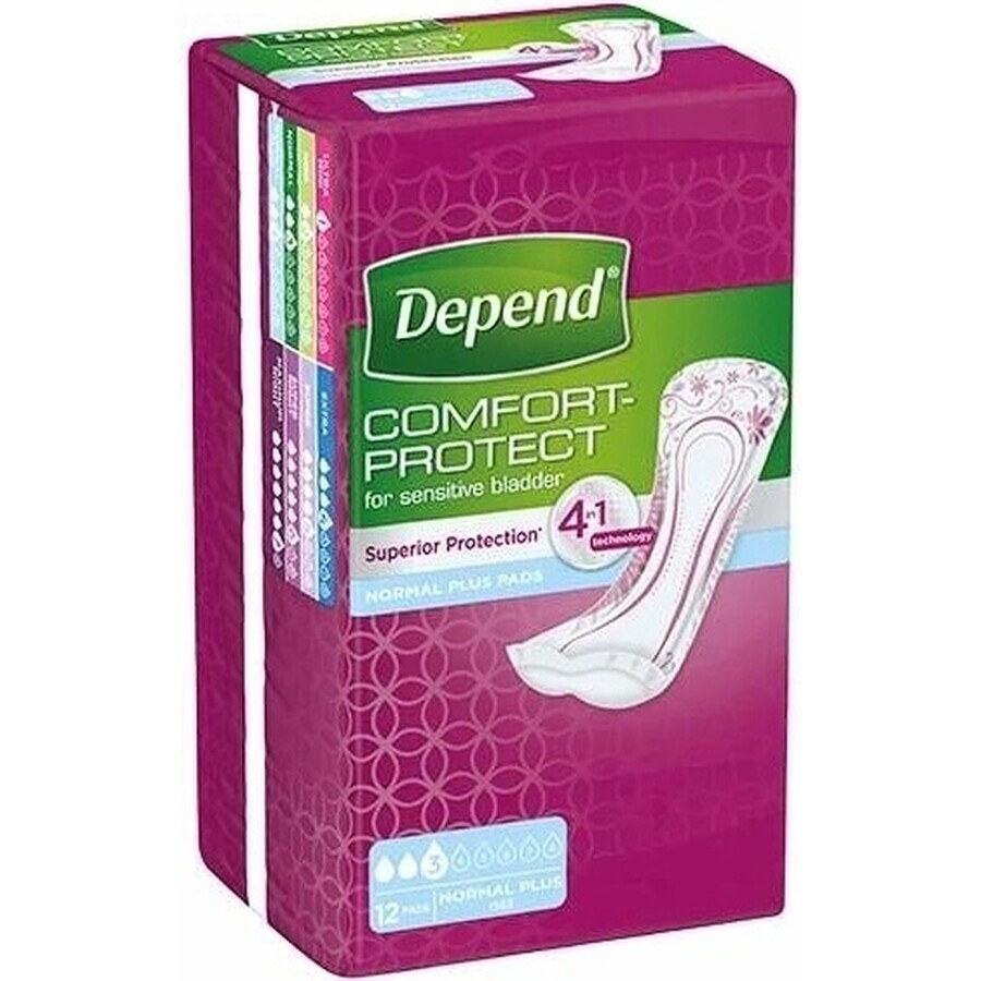 DEPEND NORMAL PLUS 1×12 Stück, Inkontinenzeinlagen 10×28 cm